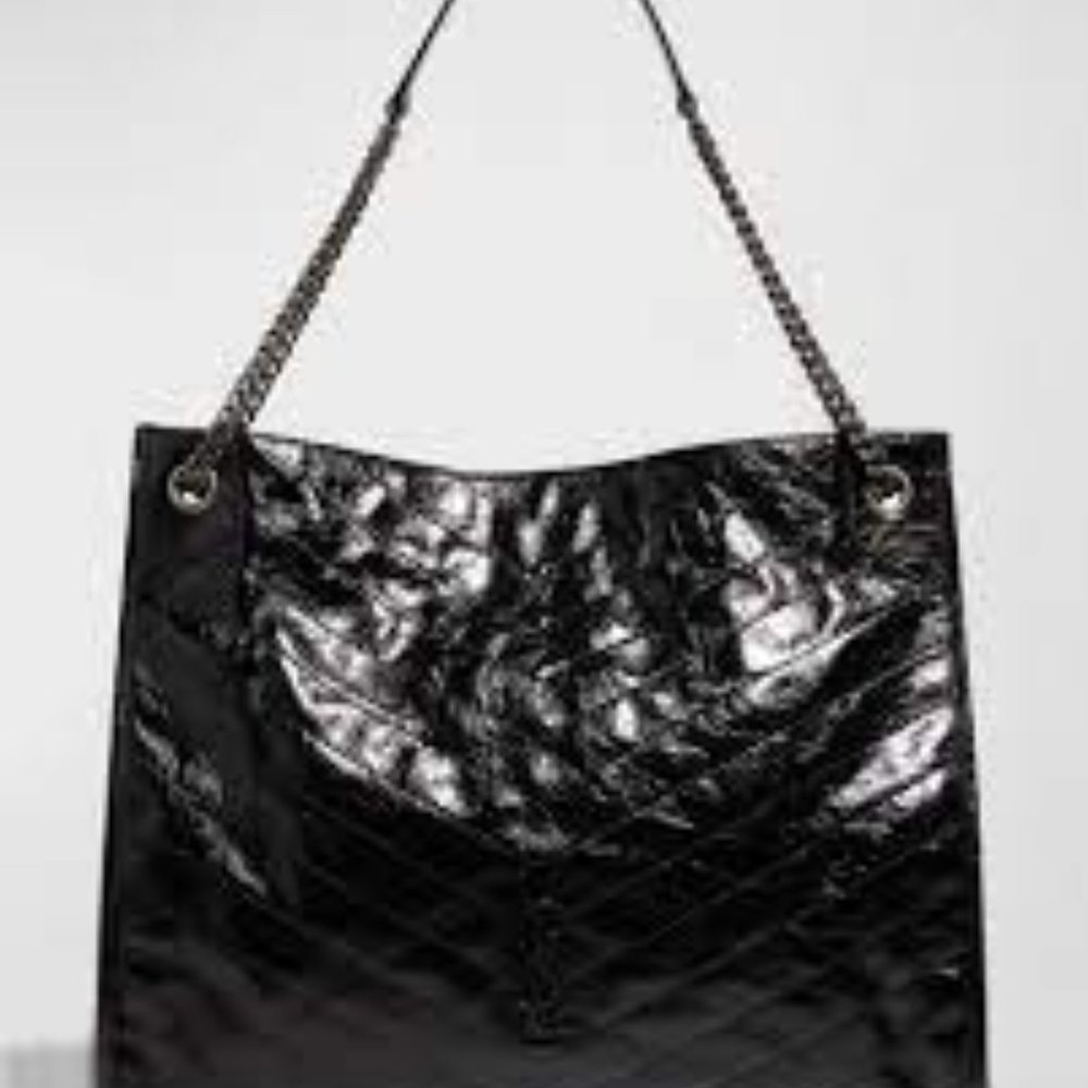 Saint Laurent Niki Large YSL Shopper Tote Bag in Crinkled Leather